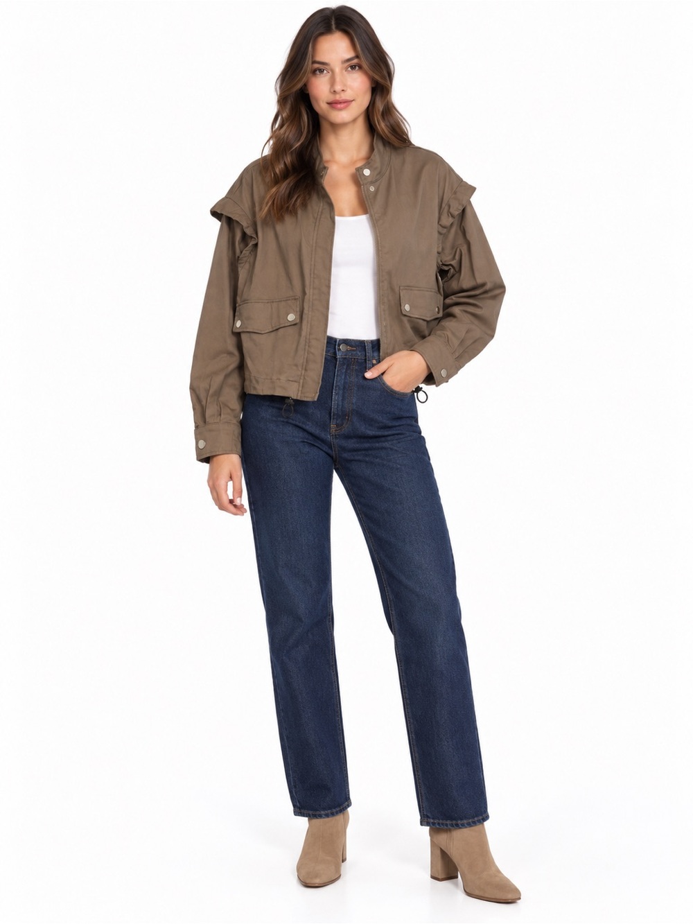 Women's Casual Olive Utility Jacket